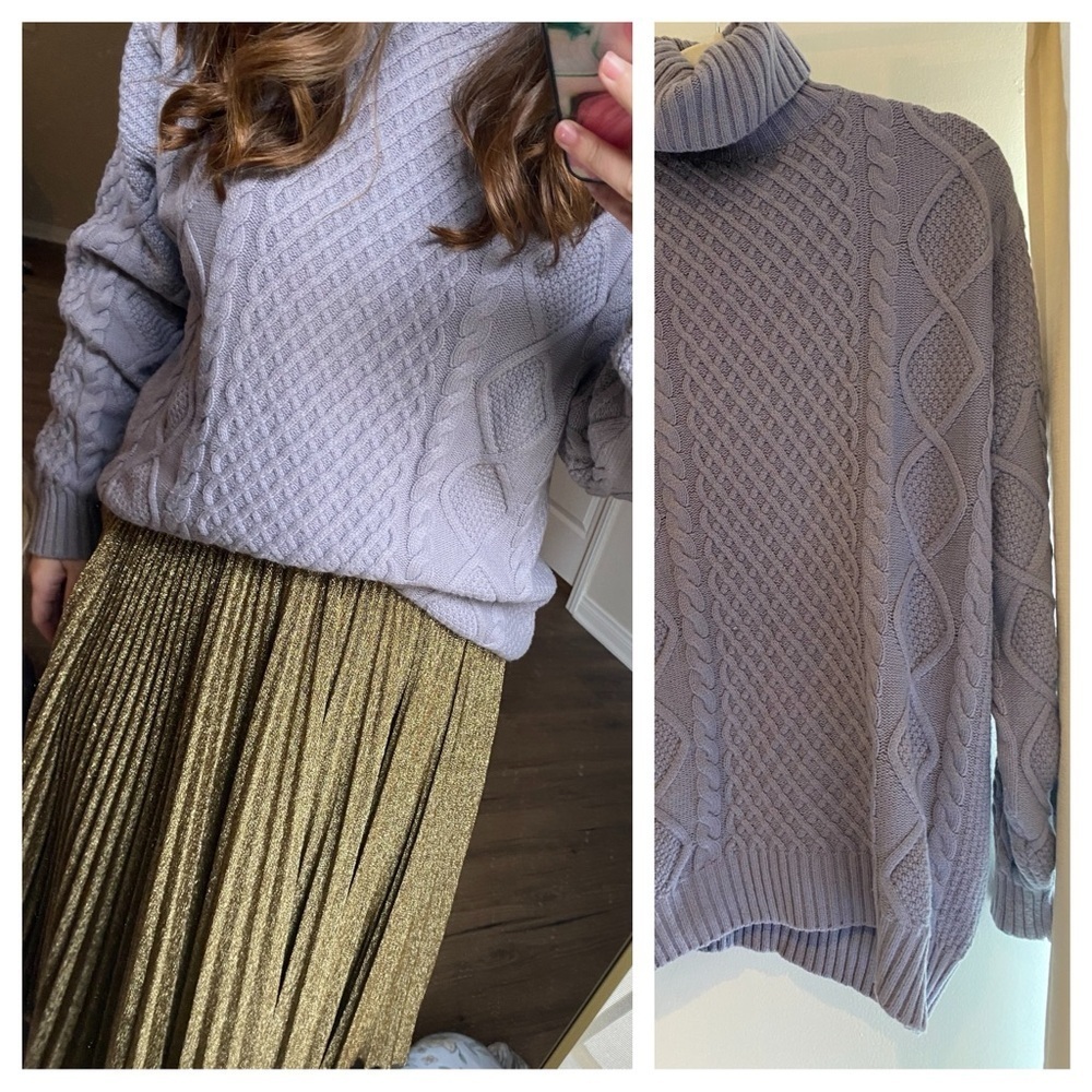 Aritzia Sunday Best /  PEGGY TURTLENECK Lavender cable know SWEATER small S